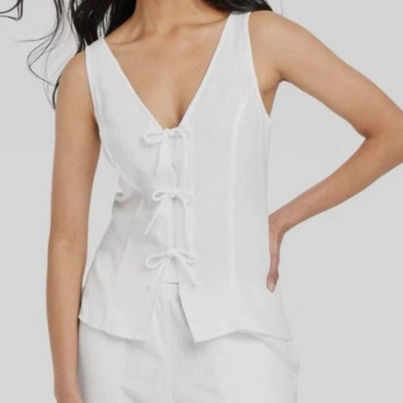 a new day Tops - A New Day Linen Blend Tie Front Top